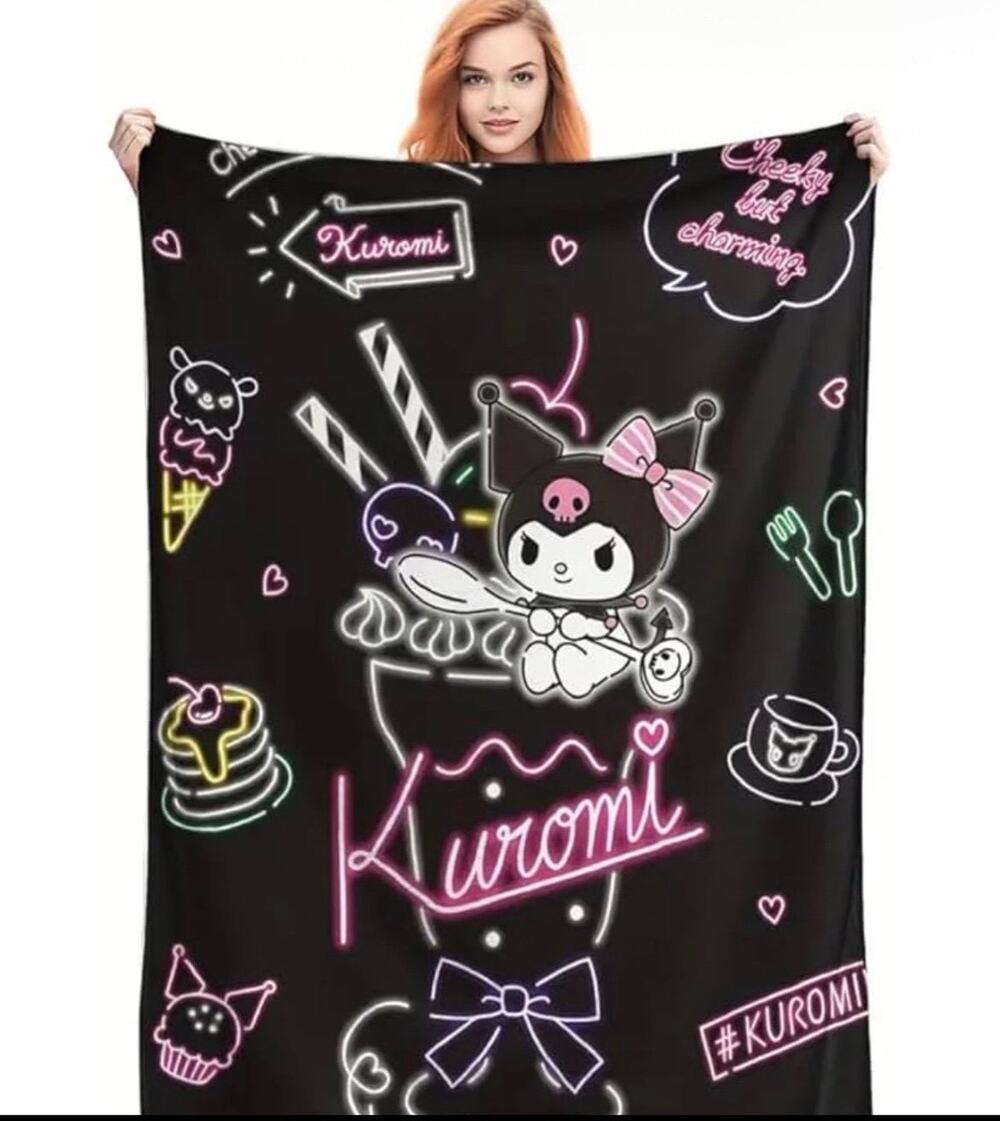 Ku romi Neon Design Throw Blanket, Black with Pink Accents, 50" X 40"